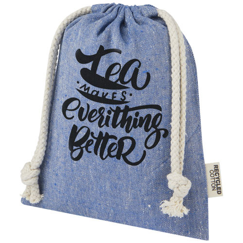 Pheebs torba na prezent z bawełny z recyklingu o gramaturze 150 g/m² i z certyfikatem GRS, mała o pojemności 0,5 l Niebieski melanż 12067050 (1)