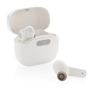 Bezprzewodowe słuchawki douszne w etui sterylizującym UV-C biały