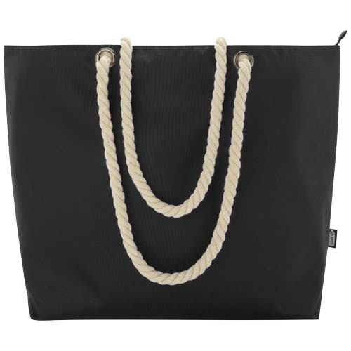 Panama torba termiczna na plażę z uchwytami ze sznurka wykonana z materiałów z recyklingu z certyfikatem GRS Czarny 13007990 (2)