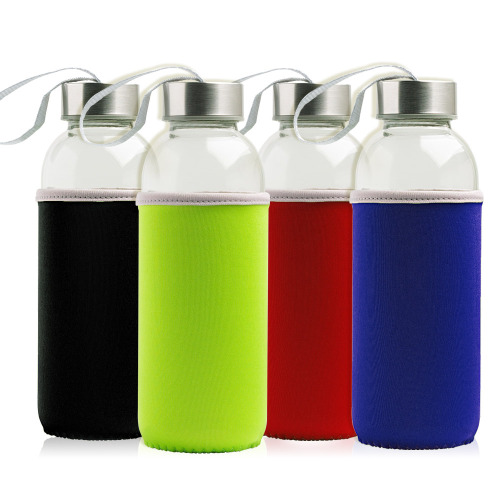 Butelka szklana 460 ml, metalowa nakrętka, neoprenowy pokrowiec / Neobottle Czarny IP37052511 (3)