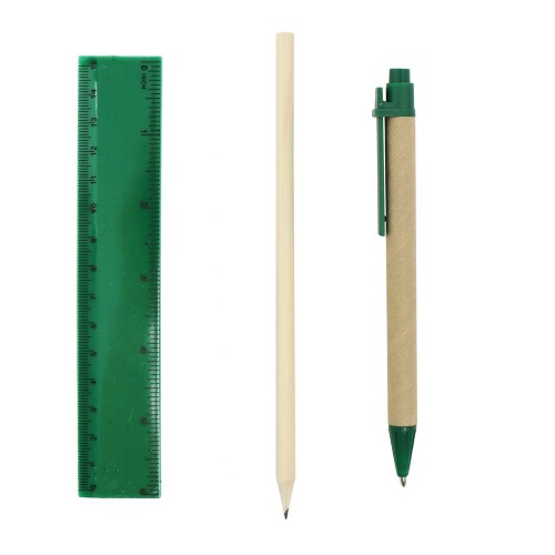 Zestaw szkolny, ołówek, długopis, gumka, temperówka, linijka zielony V7869-06 (1)