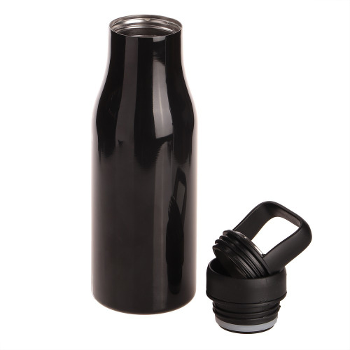 Butelka termiczna 475 ml Air Gifts z uchwytem i metalowym ringiem na spodzie, pojemnik w zakrętce czarny V0850-03 (1)