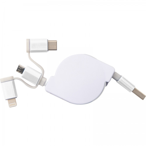 Kabel do ładowania z 3 wtyczkami rozwijany NICO Biały 2165206 (5)