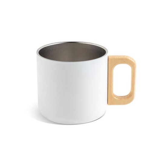 Kubek ze stali nierdzewnej o podwójnych ściankach o pojemności 350 ml, drewniany uchwyt / Neosteel Biały IP37072000 (2)