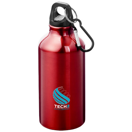Oregon butelka na wodę z karabińczykiem wykonana z aluminium z recyklingu z certyfikatem RCS o pojemności 400 ml Czerwony 10073821 (1)