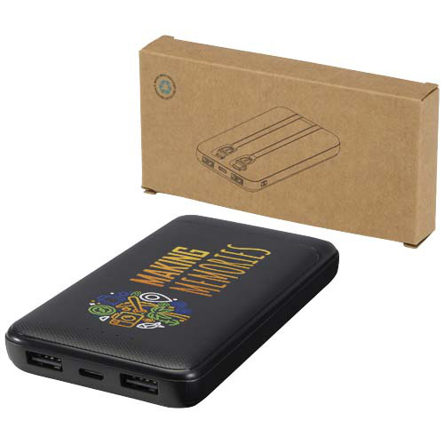 Adhil powerbank o pojemności 10.000 mAh i mocy 10 W z tworzyw sztucznych pochodzących z recyklilngu z 2 wbudowanymi kablami Czarny 12445990 (7)