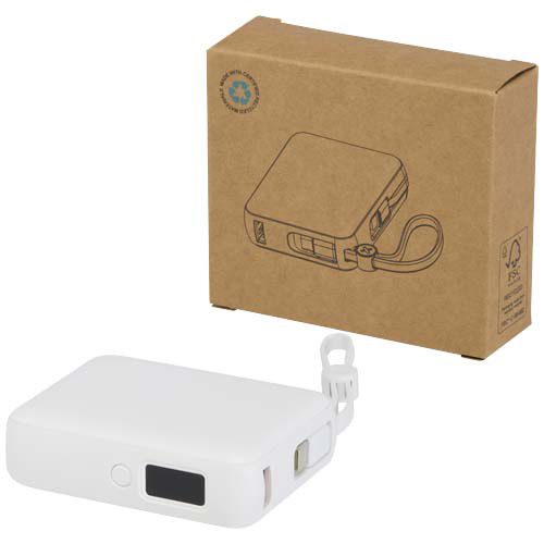 Acrux powerbank do tabletu o pojemności 10 000 mAh i mocy 35 W z wbudowanym kablem typu C - wykonany z tworzyw sztucznych pochodzących z recyklingu. Biały 12445001 