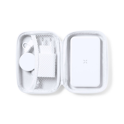 Zestaw podróżny do ładowania, bezprzewodowy power bank 4000 mAh, ładowarka bezprzewodowa 5W, zwijany kabel do ładowania i synchronizacji, ładowarka ścienna Biały V0026-02 (6)