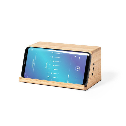 Bambusowy głośnik bezprzewodowy 3W, bezprzewodowa ładowarka 10W Jasnobrązowy V8312-18 (7)