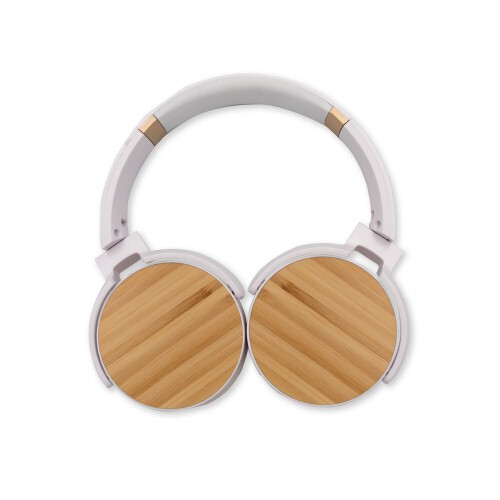 Składane bezprzewodowe słuchawki nauszne, bambusowe elementy biały V0190-02 (3)