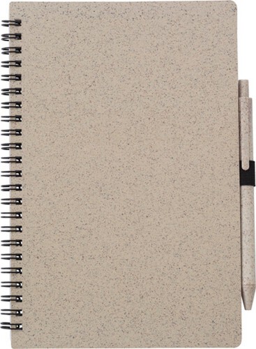 Notatnik ok. A5 ze słomy pszenicznej z długopisem jasnobrązowy V0238-18 