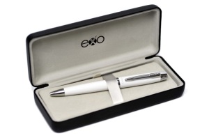 Długopis EXO Aries, biały lakier, wykończenia chromowane, etui premium biały
