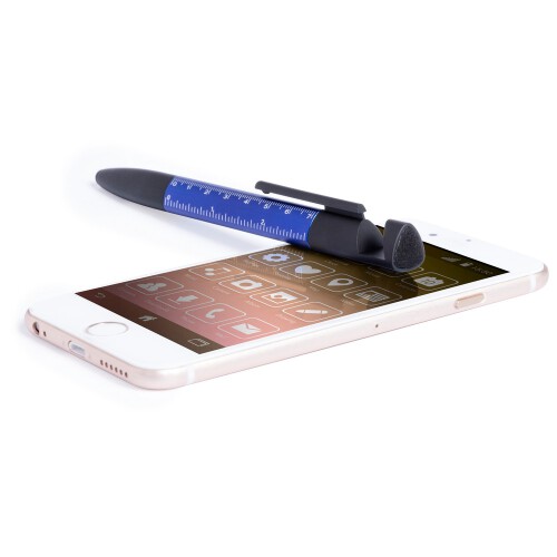 Długopis wielofunkcyjny, czyścik do ekranu, linijka, stojak na telefon, touch pen, śrubokręty granatowy V1849-04 (7)