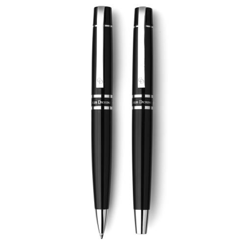 Zestaw piśmienny Charles Dickens, długopis i pióro kulkowe czarny V1204-03 