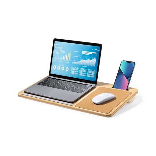 Bambusowy organizer na biurko, stojak na laptopa, stojak na telefon, korkowa podkładka pod mysz neutralny V0271-00 