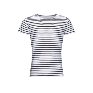 T-shirt Męski Dopasowany Bawełniany w Paski - White & Red