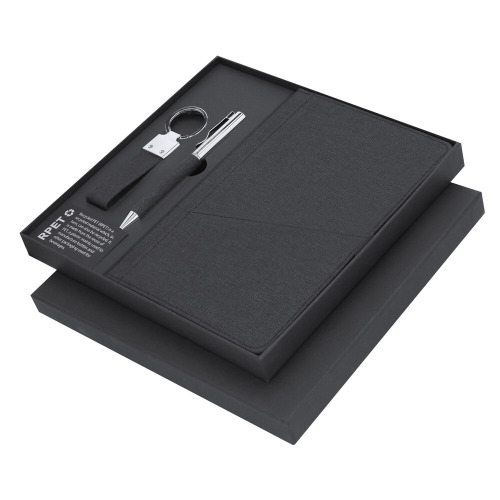 Zestaw upominkowy, brelok, notatnik ok. A5, długopis, pudełko podarunkowe Czarny VA355-03 