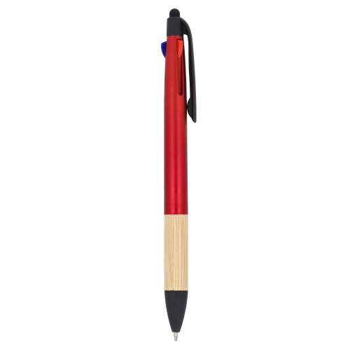Długopis 3-kolorowy z uchwytem z bambusa Czerwony LT80561-N0021 (4)