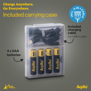 Akumulatory Aqiila USB-C typu AAA 600 mAh, zestaw 4 szt.