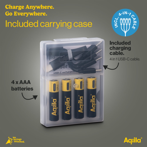 Akumulatory Aqiila USB-C typu AAA 600 mAh, zestaw 4 szt. Czarny LT45210-N0002 (1)