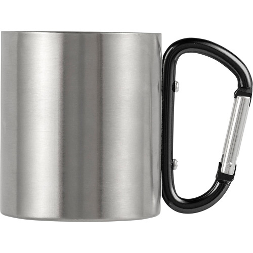 Metalowy kubek 185 ml z karabińczykiem Czarny V0646-03 (1)
