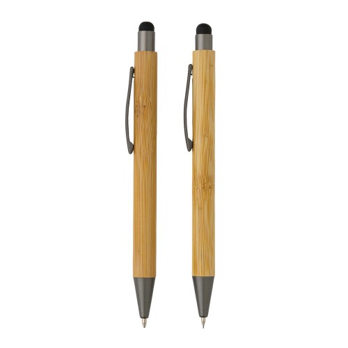 Bambusowy zestaw piśmienny, długopis i ołówek brązowy P611.109 (2)