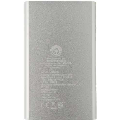 Pep powerbank o pojemności 4000 mAh Type-C z aluminium pochodzącego z recyklingu Srebrny 12438081 (4)