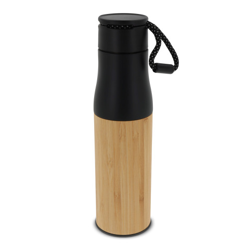Termiczna butelka bambusowa z uchwytem 500ml Czarny LT98857-N0002 