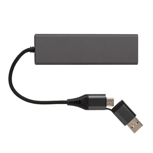 Hub USB 2.0 z USB C, aluminium z recyklingu szary P308.682 (2)
