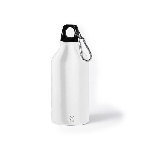 Butelka sportowa 400 ml z aluminium z recyklingu, z karabińczykiem Biały V1065-02 