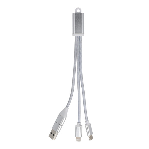 Kabel ładujący 2 w 1 USB-A/C do USB-C i Lightning, aluminiowy Srebrny LT95664-N0005 (1)