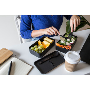 Pudełka śniadaniowe 2 w 1, 2x500 ml, bambusowe wieczko, sztućce | Tijani