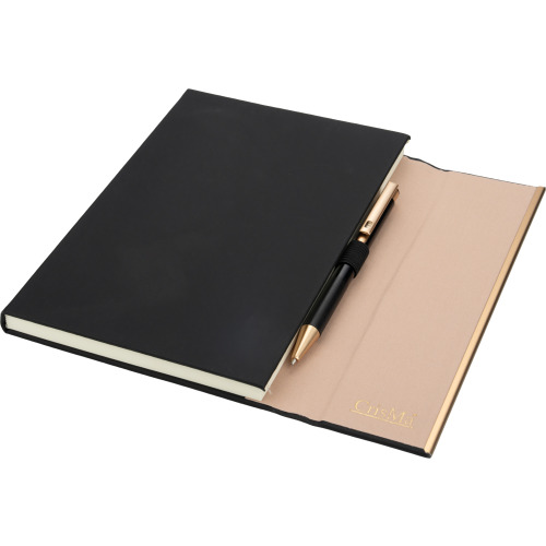 Notatnik A5 ze skóry z recyklingu, w linie z długopisem metalowym CrisMa MAGGIE Czarny 2476303 (2)