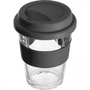 Kubek szklany z pokrywką 300 ml AMANDA Czarny