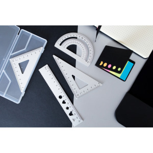 Zestaw szkolny, linijki, 2 ekierki i kątomierz | Kaulana