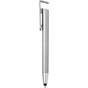 Długopis, touch pen, stojak na telefon srebrny