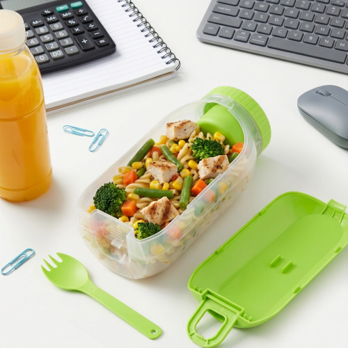 Pudełko na lunch z przegródką na sos, z łyżką i widelcem Jasnozielony LT90427-N0032 (3)