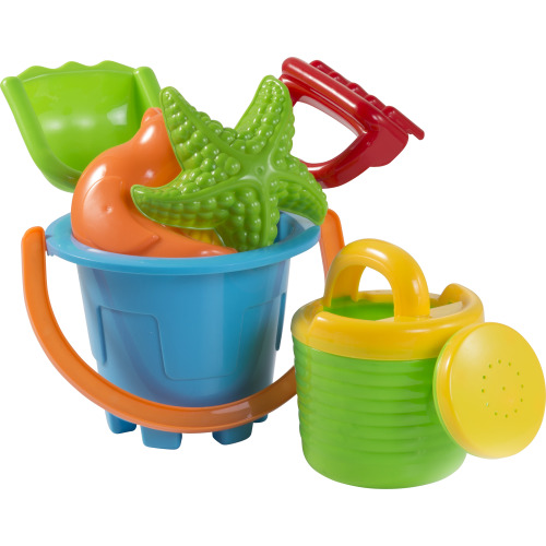 Zestaw plażowy, wiaderko, łopatka, grabki, konewka, foremki Wielokolorowy V9603-99 