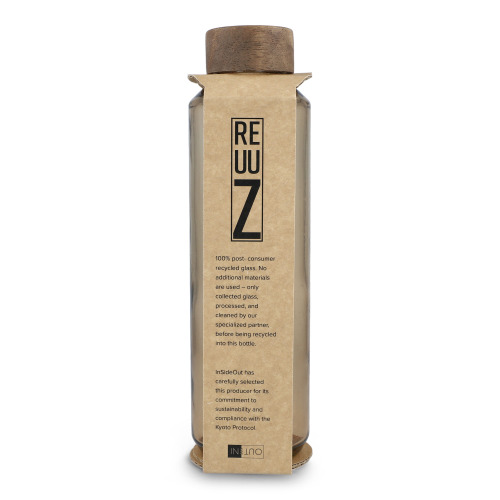 Butelka InSideOut z recyklingowanego szkła ReuuZ z drewnianym korkiem 650 ml Transparentny / brązowy LT57013-N0451 (4)