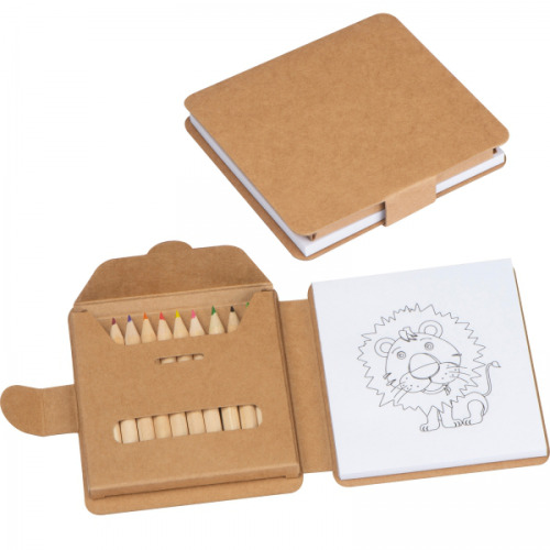 Kolorowanka z kredkami drewnianymi 12 kolorów RUFIN Beżowy 2359013 