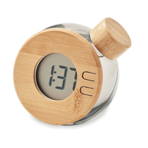 Bambusowy wodny zegar LCD przezroczysty szary MO6865-27 