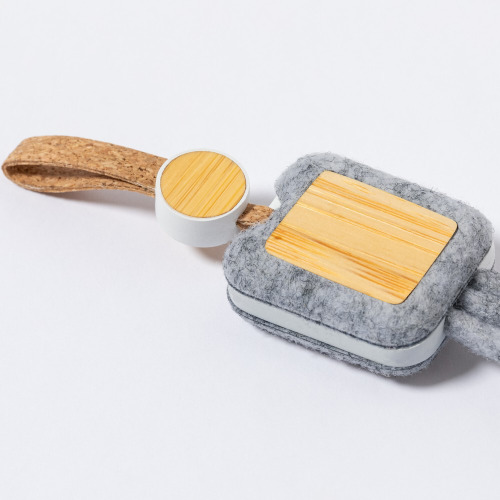 Kabel do ładowania z bambusa i filcu RPET, zawieszka Szary V1346-19 (2)