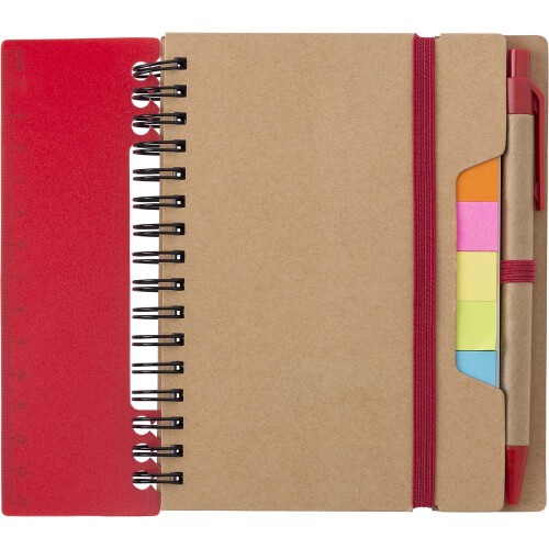 Zestaw do notatek, notatnik, długopis, linijka, karteczki samoprzylepne czerwony V2991-05 (4)