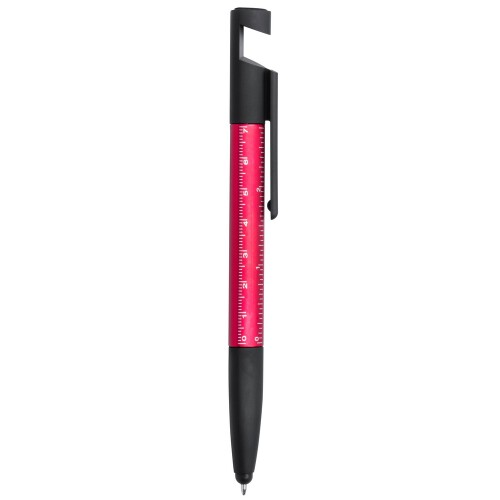 Długopis wielofunkcyjny, czyścik do ekranu, linijka, stojak na telefon, touch pen, śrubokręty czerwony V1849-05 
