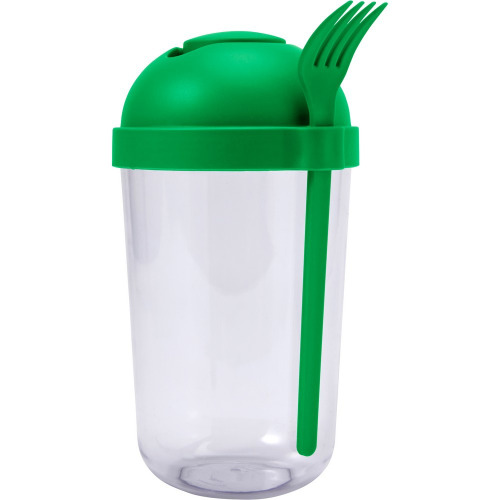 Pudełko śniadaniowe 950 ml, pojemnik na sałatkę, widelec, pojemnik na sos do sałatki Zielony V7955-06 