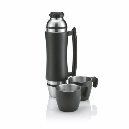 Termos 700 ml z uchwytem, 2 kubki Czarny V4694-03 