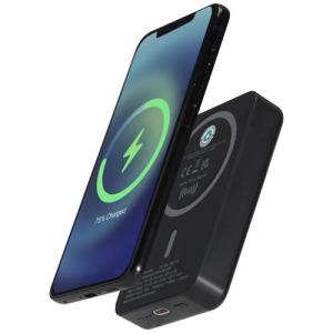 Acrab magnetyczny bezprzewodowy powerbank o pojemności 10 000 mAh i mocy 15 W z technologią 20 W PD — wykonany z tworzyw sztucznych pochodzących z recyklingu Czarny