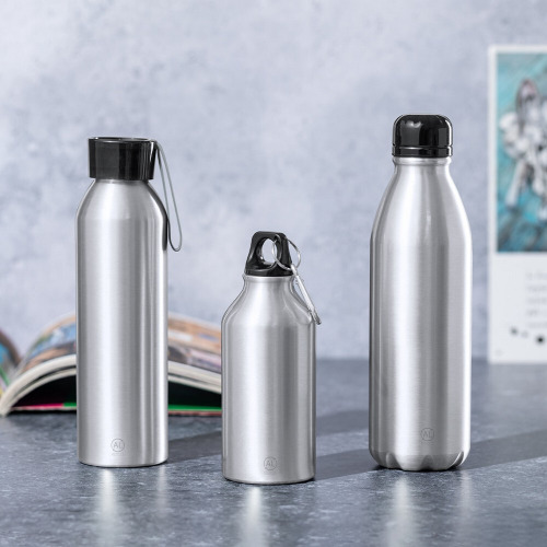 Butelka sportowa 400 ml z aluminium z recyklingu, z karabińczykiem srebrny V1065-32 (1)