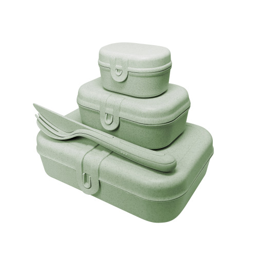 Zestaw 3 lunchboxów ze sztućcami Pascal ready organic szary Koziol Zielony KZL3168668 