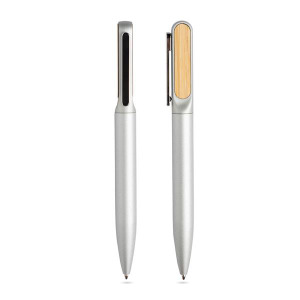 Metalowy długopis z babusowym detalem / Bamtwist Srebrny